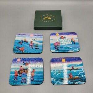 Jason Coasters Set Of 4 "Eskimo Family" Design Rectangular Home Table Decor